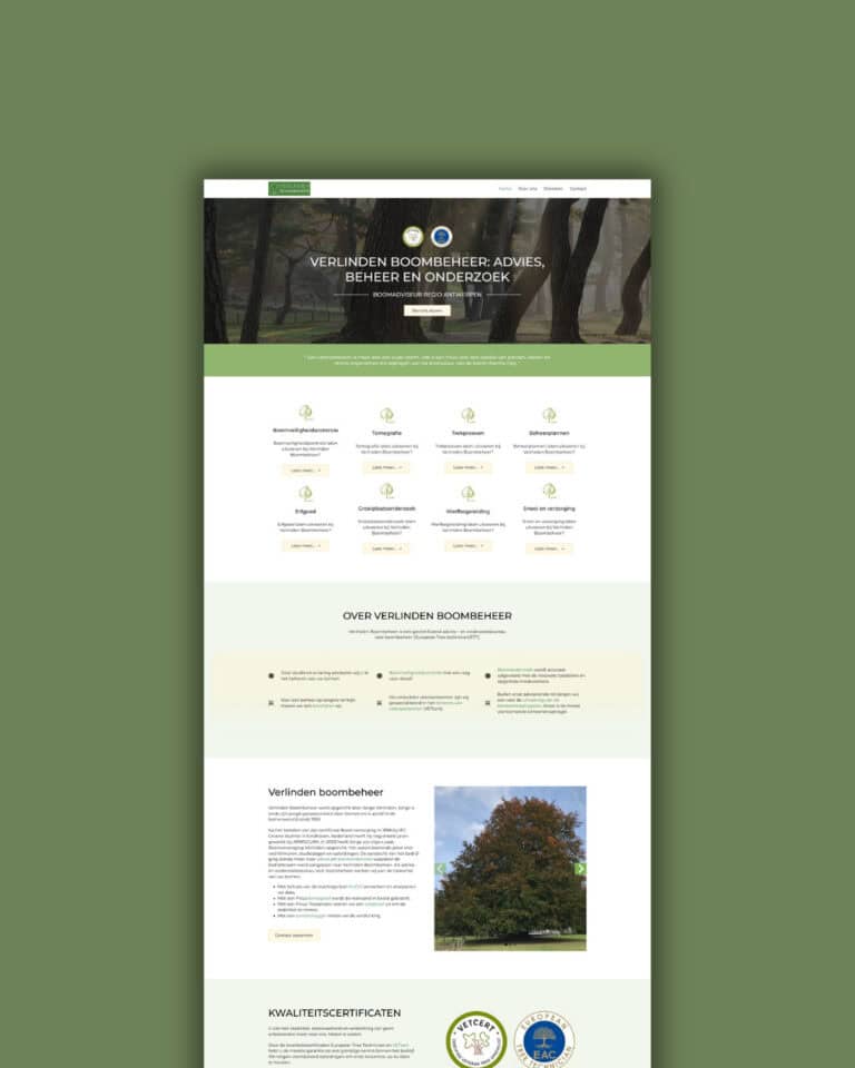 Website van Verlinden Boombeheer met diensten in boombeheer en advies.