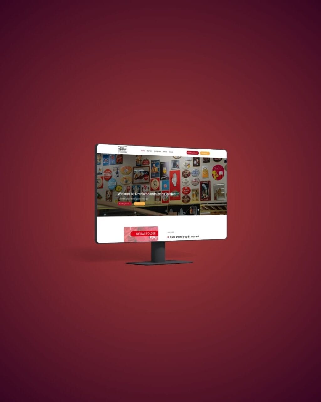 Kleurrijk winkelbeeld met diverse producten op computer, voor Billie Branding, gericht op branding e.