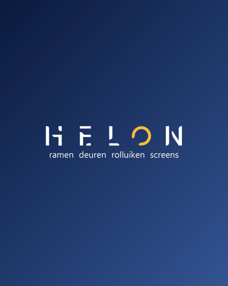 Helon Projecten logo op blauwe achtergrond.