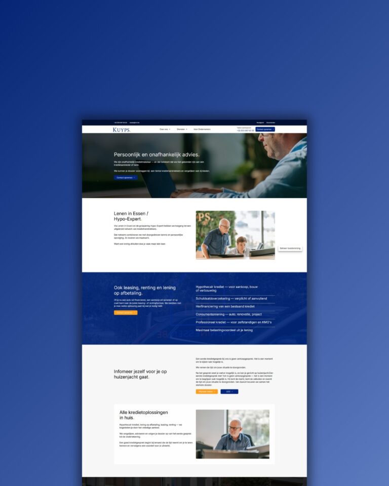 Afbeelding van de nieuwe homepage op de website van Kuyps Verzekeringen, gemaakt door Billie Branding in Essen