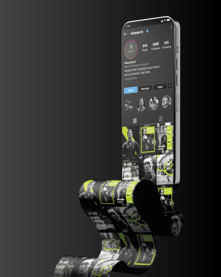 Social media met logo in het kader van rebranding Relay Sports met nieuwe website door Billie Branding